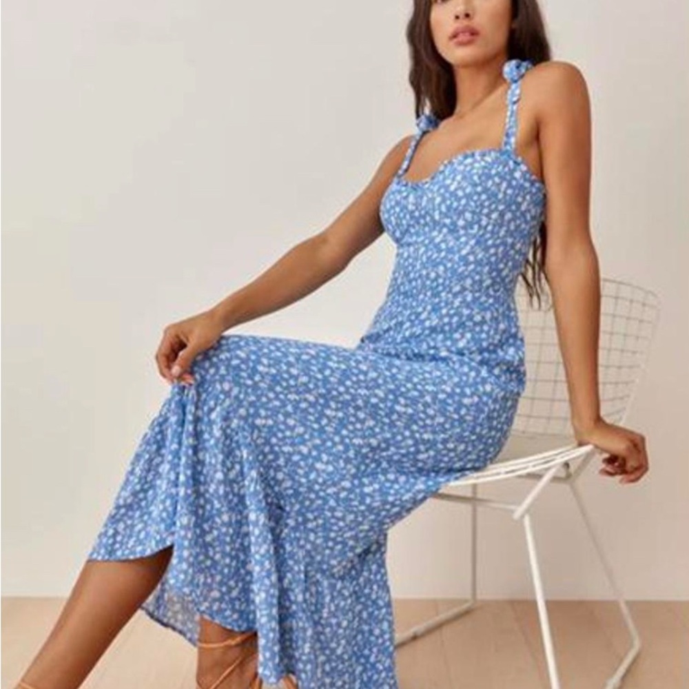 Reformation Nikia Blue Floral Maxi Dress